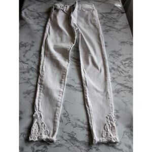 KANCAN White Denim Skinny Ankle Jeans Crochet Raw Hems {KC11186} Sz W3/25